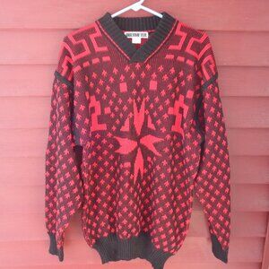 Vintage Men's OBERMEYER Red & Black Snowflake SKI SWEATER - XL